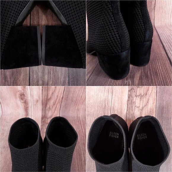 Eileen Fisher Womens Sz 10 Croft Open Toe Stretch Knit Black Ankle Boots Booties - Picture 9 of 13
